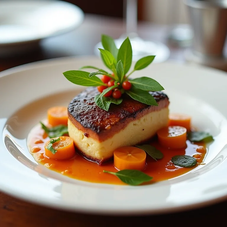 Prato gourmet requintado servido em um restaurante de cruzeiro.