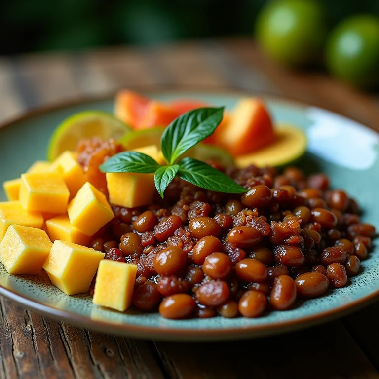Pratos típicos da Costa Rica: gallo pinto, casados e frutas tropicais