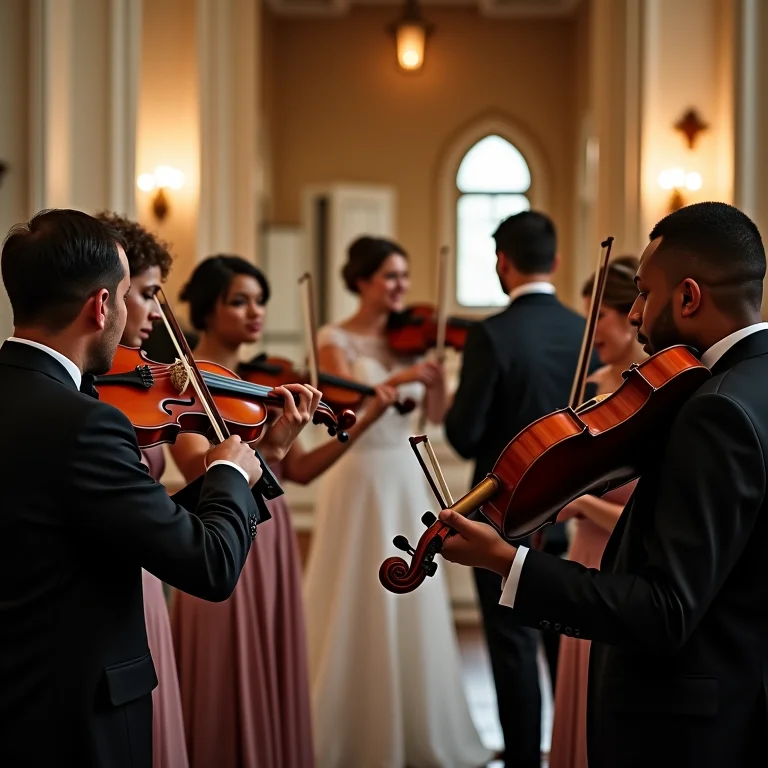 Quarteto de cordas tocando música em homenagem aos pais.