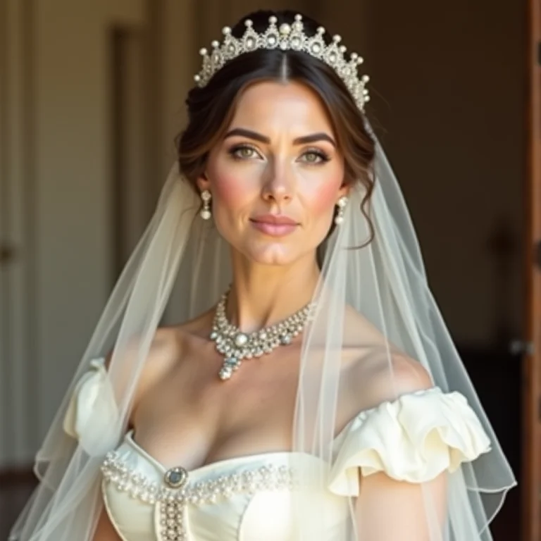 Rainha Vitória em seu vestido de noiva branco.