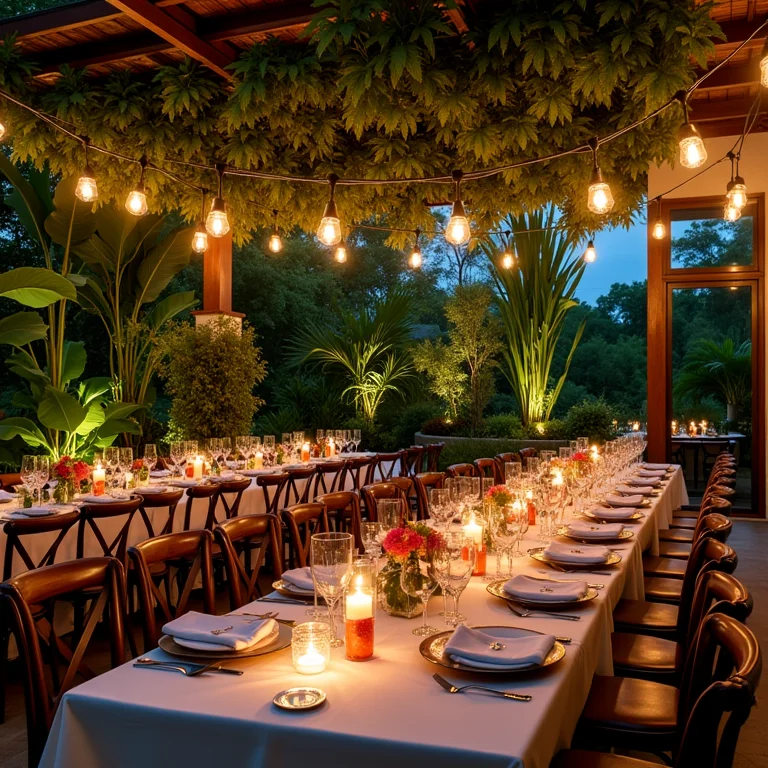 Recepção de casamento tropical em uma casa de festas no Rio de Janeiro