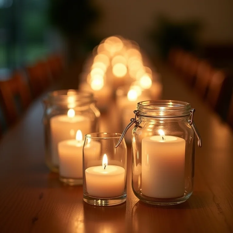 Simples velas em potes de vidro para uma decoração minimalista e charmosa.