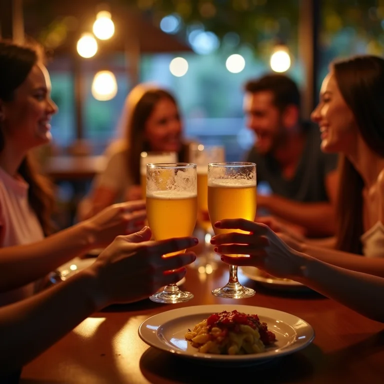 Turistas brindando com caipirinhas em Gramado.