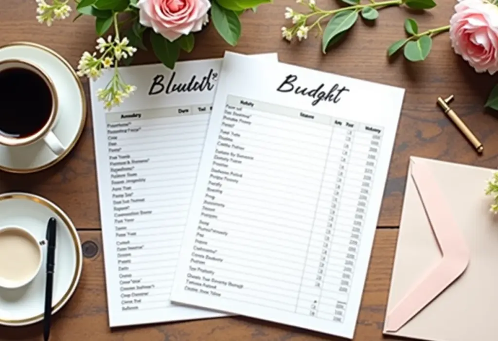 Visão geral de uma planilha de orçamento de casamento elegante