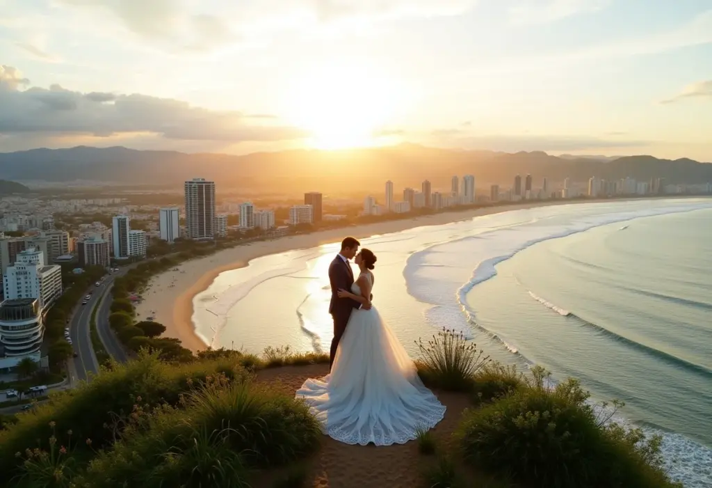 Vista aérea de Itajaí mostrando a beleza natural e a infraestrutura moderna para casamentos.